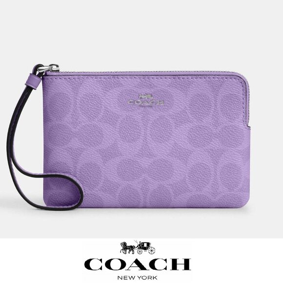 ❤️ Coach Corner Zip Wristlet In Signature Canvas With Stripe Iris - Picture 1 of 7